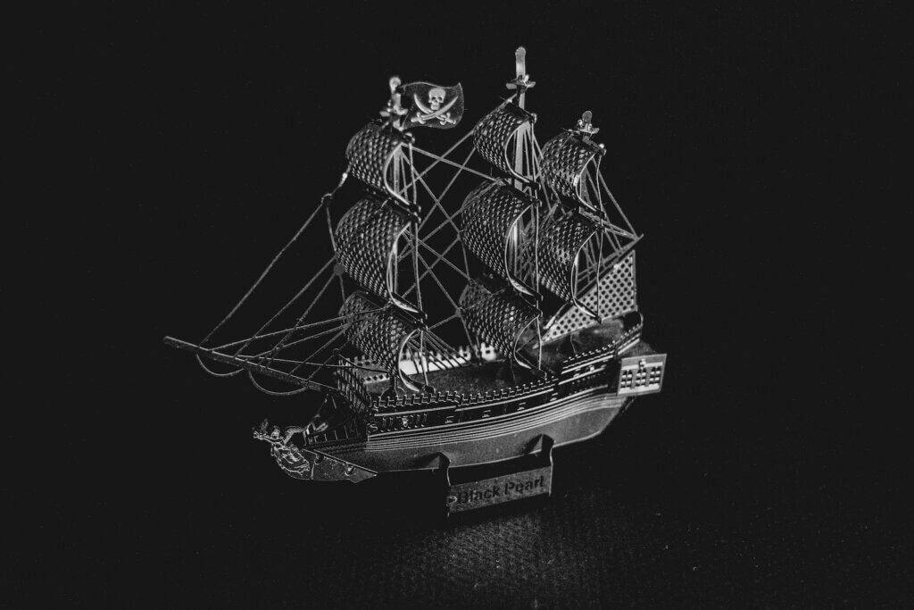 black and white ship scale model